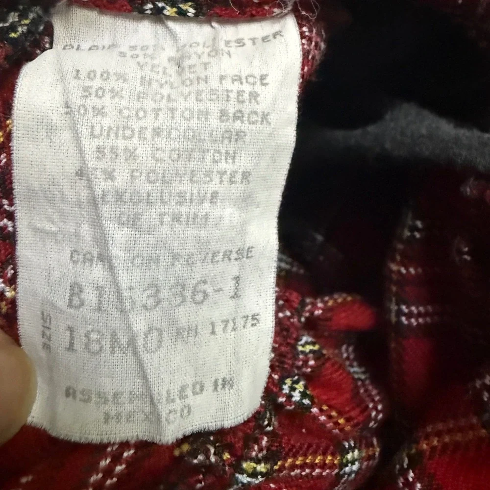 Vintage  y2k Bonnie Baby Red Plaid Velvet Trim Romper Holiday 18 Months